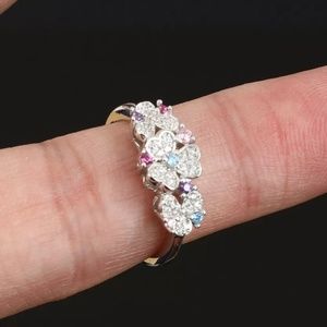 ADORABLE flowers & pastel gemstone silver ring
